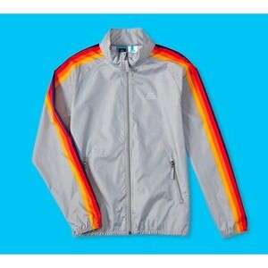 Aldi NWT Medium Windbreaker Jacket Mens Limestone Grey Retro Rainbow Stripe 80s